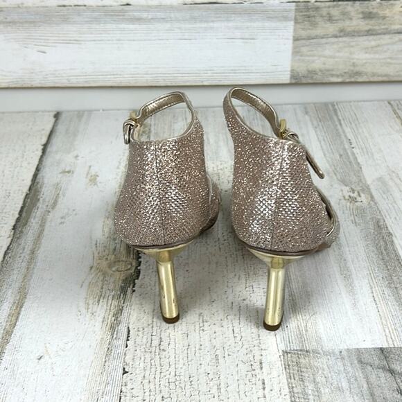 Franco Sarto Rania Women’s 6.5 Gold Sparkle Square Toe Heeled Sandals NEW - Picture 5 of 9